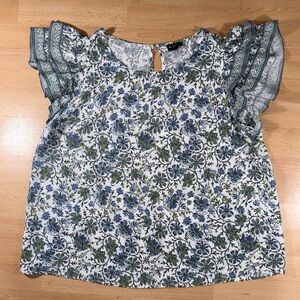 Nicole Miller Blue and Green Floral Top